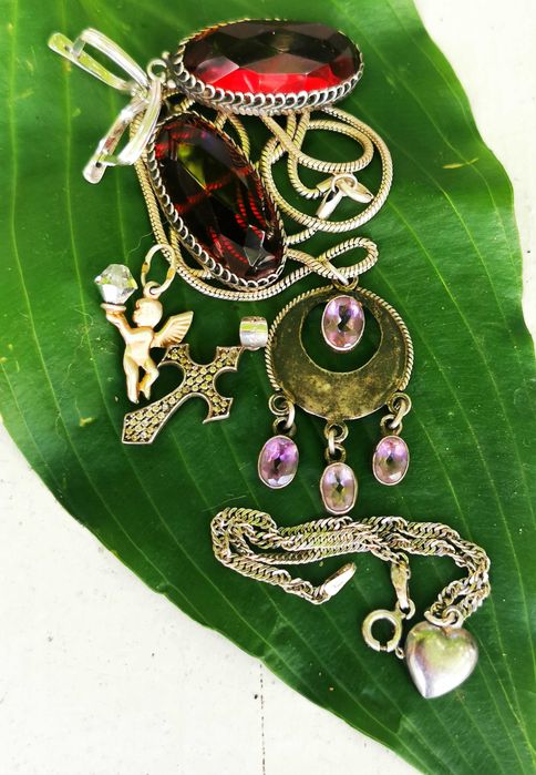 Серьги, серебро, колье, браслет, кулоны