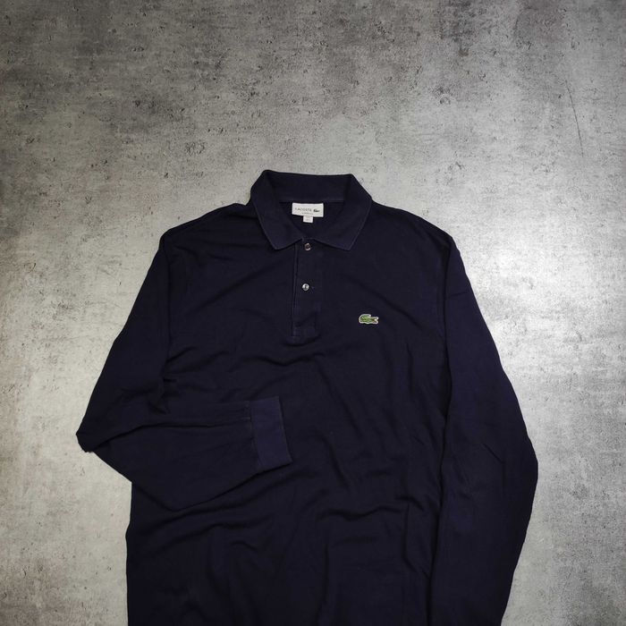 MĘSKA Elegancka Bawelna PREMIUM Koszulka Długi Rękaw Granat Lacoste