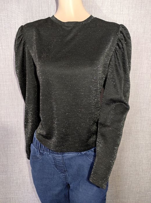 Черная блузка с блестками буфы топ Primark L логслив кофта в школу