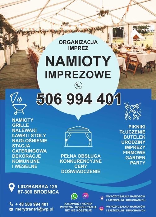Wynajem namiotów imprezowych , namiot biesiadny , wyposażenie
