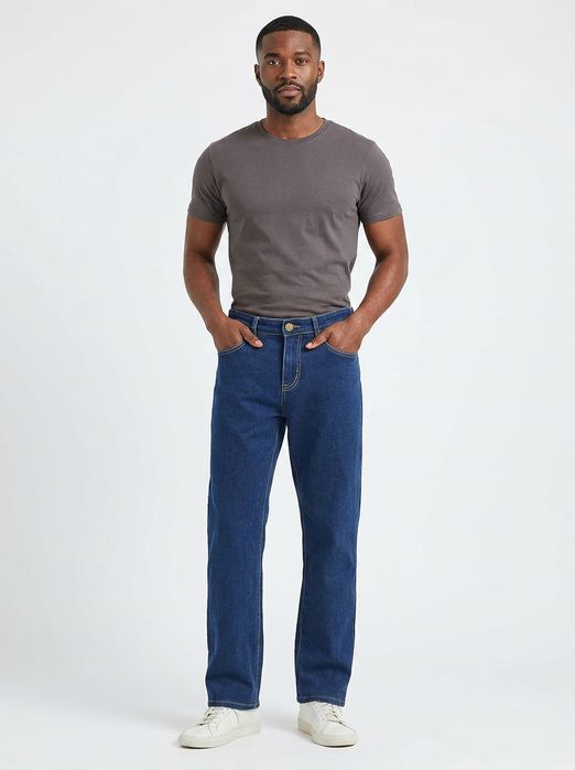 Jeansy męskie straight fit stretch - granatowe W36 L32