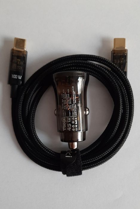 Szybka Ładowarka Samochodowa PD 45W / QC3.0 USB-C + KABEL USB-C TYPE-C