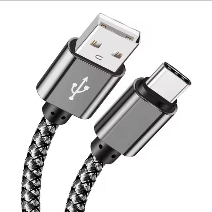 Kabel USB-C do USB Pleciony 2m szary przewód do ładowania 2 metry