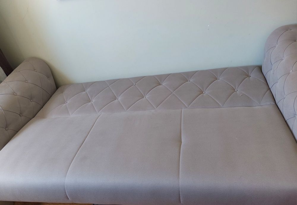 Sofá cama 3 lugares cinza claro/beje