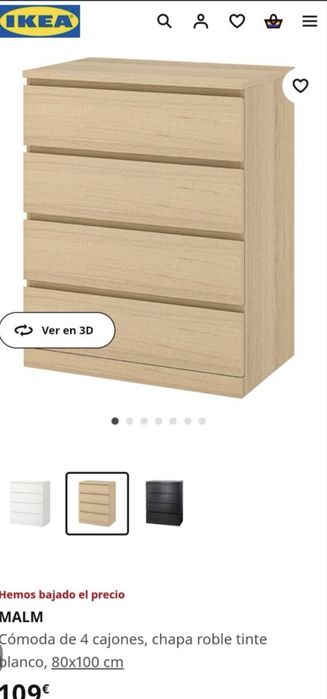 Comoda gavetas Malm IKEA roble