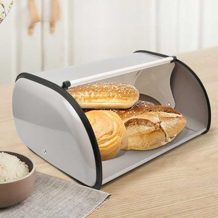 Chlebak Metalowy Funkcjonalny Szary Pojemnik Na Chleb Pieczywo