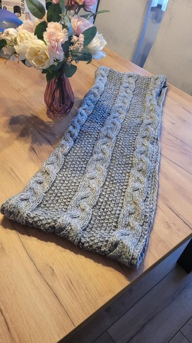 Gruby ciepły szalik Mohito szary stalowy komin warkocz