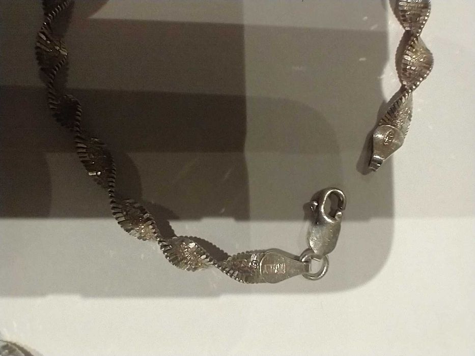 Elegancki, srebrny, włoski komplet: naszyjnik i bransoletka, srebro925