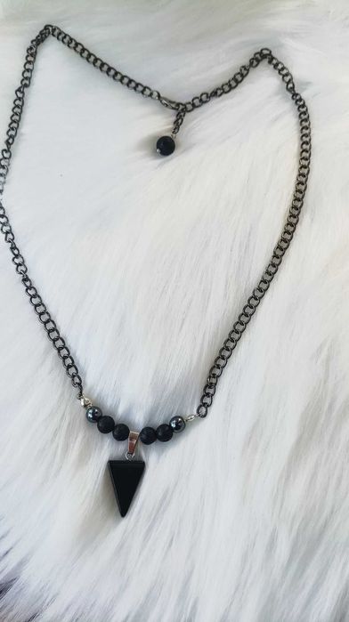Męski łańcuszek z turmalinem, lawa wulkaniczna i hematytem