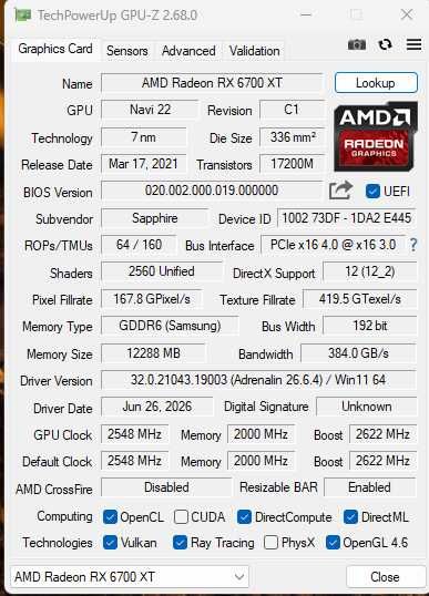 Відеокарта RX 6700 XT Sapphire NITRO+ AMD Radeon