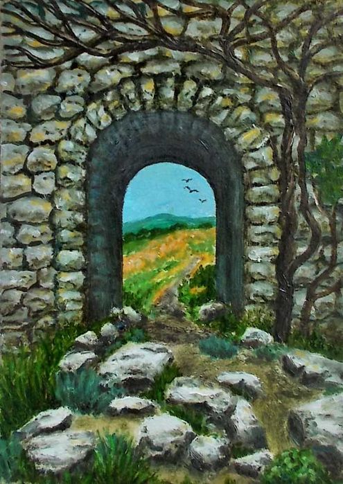 Картина авторская "Древняя арка" Масло, картон, 22*31 см