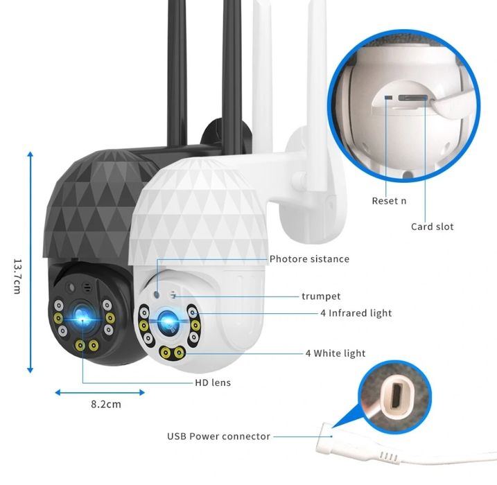 (Ultim)Câmara de vigilância exterior 1080, 360° , visão noturna (novo)