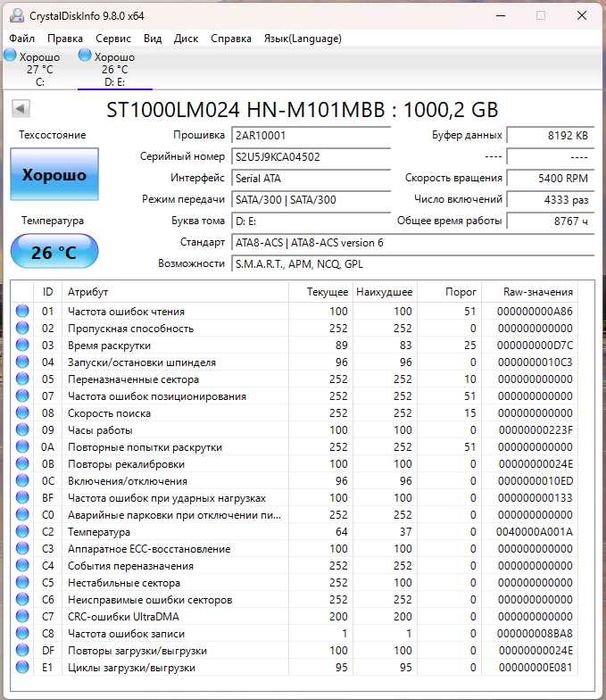 Жёсткий диск HDD для ноутбука Samsung 1000GB