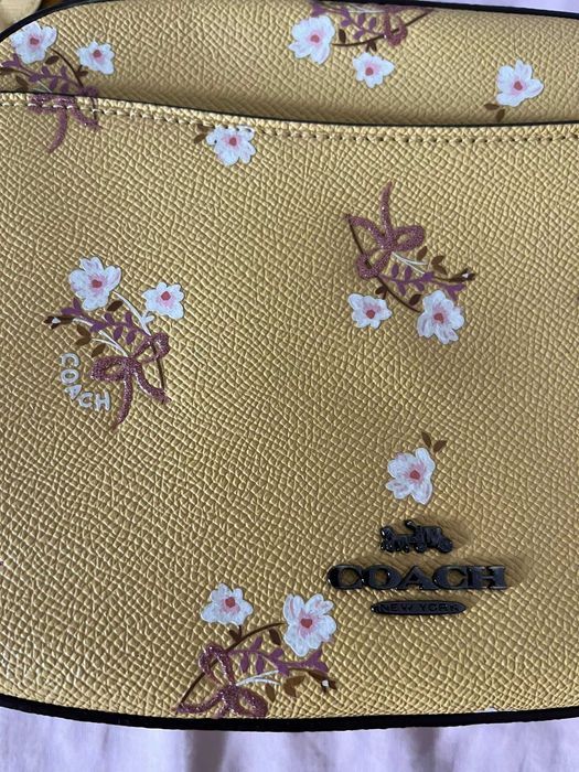 Mala Coach Camera Bag com flores e laços, amarela – original