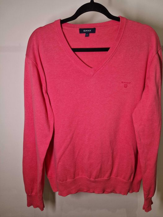 Sweter rózowy męski w serek Gant L elegancki koszulowy stylowy