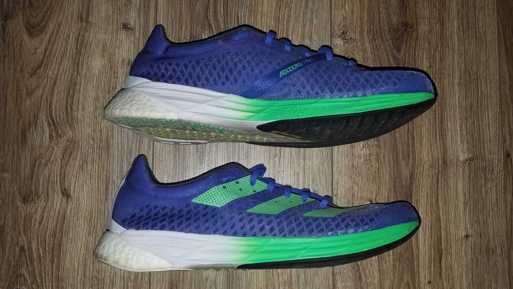 Buty ADIDAS Adizero PRO 44/45 28.5cm biegowe sportowe Continental LightStrike niebieskie stan BDB