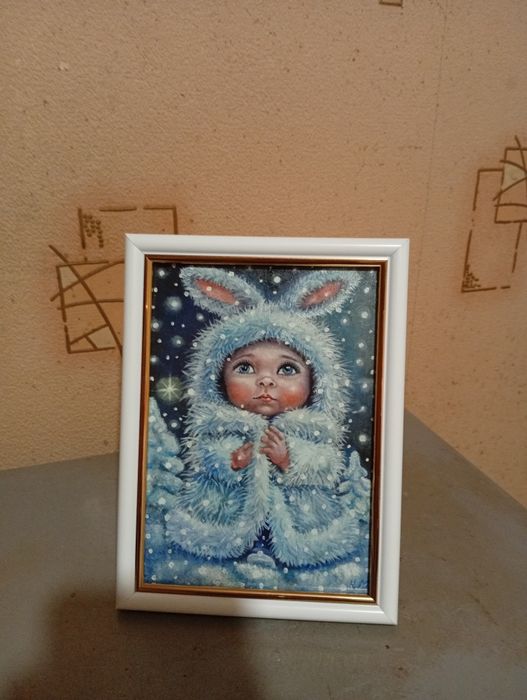 Картина «Маленьке диво» 13×18 см, мініатюра в рамці, ручна робота.