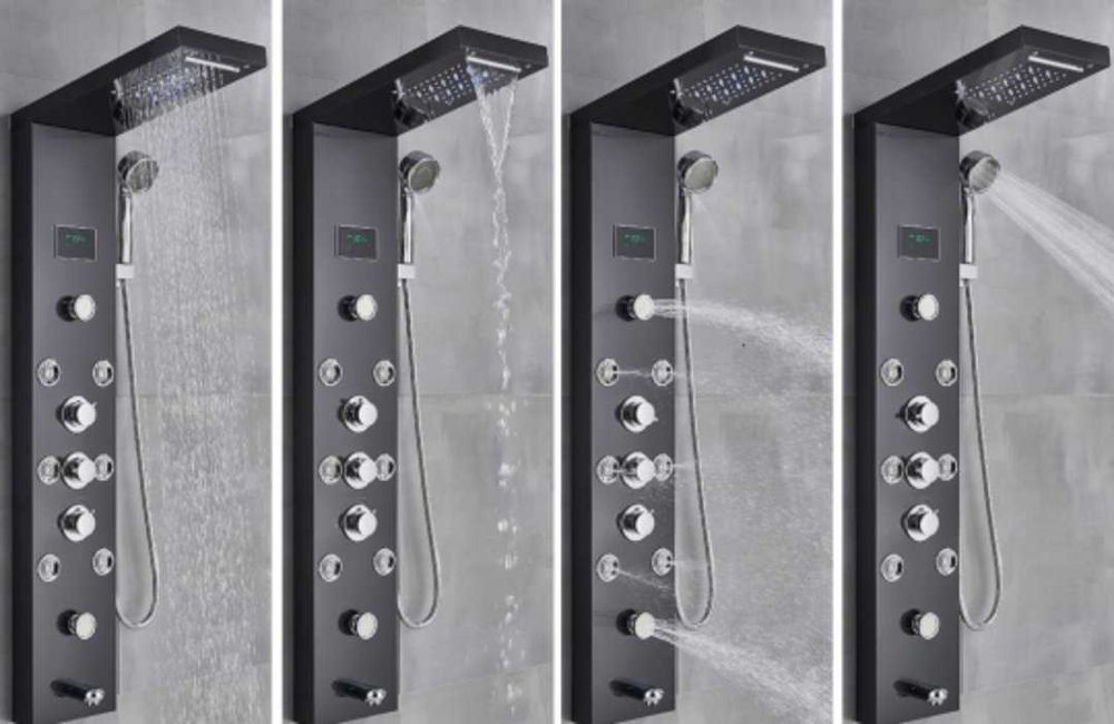 Panel prysznicowy Ari HydroLine5589 z hydromasażem, z termostatem czarny