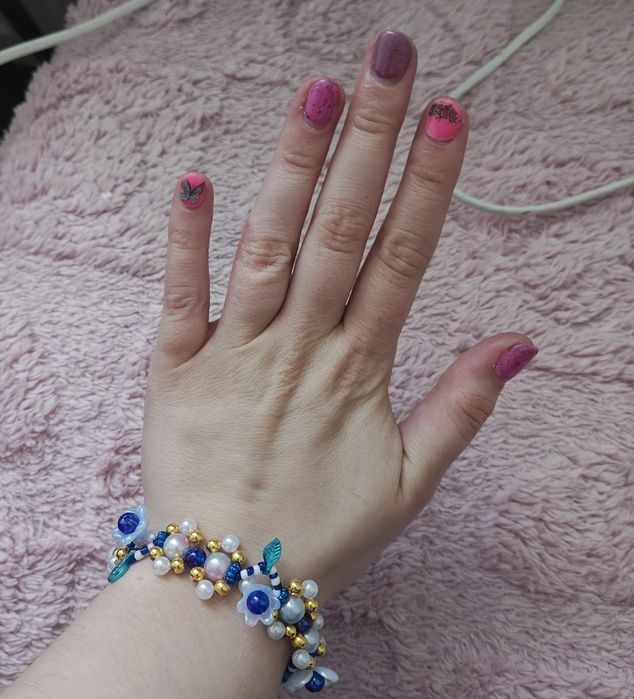 Bransoletka handmade - niebieskie kwiatki