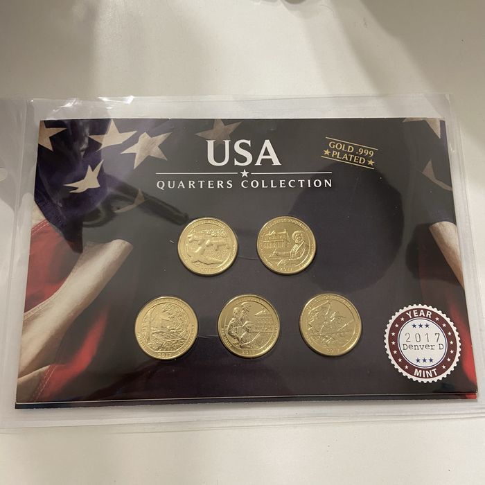 USA Quarters Collection 2017 Denver (Gold Plated) — набір 5 монет, оригінал