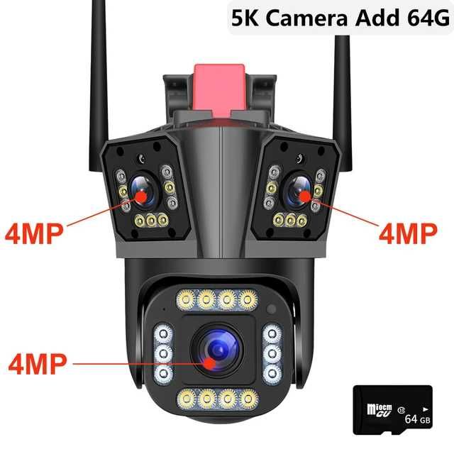 【Novo】Câmera WiFi 5K 12MP HD Três Lentes Zoom 10X Câmera