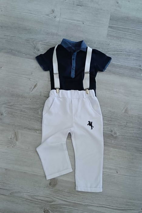 Next elegancki zestaw dla chłopca polo spodnie szelki 86 92