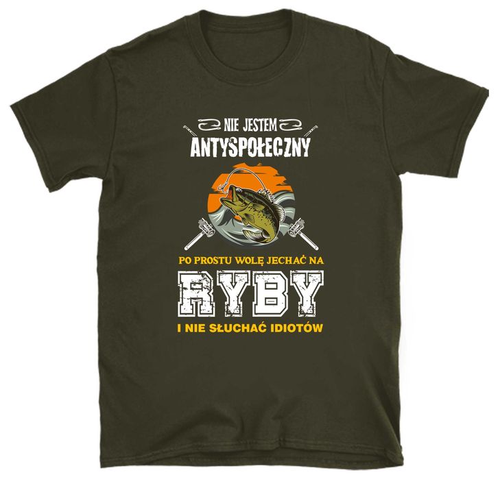 koszulka wędkarska, koszulka na ryby, koszulka wędkarz kolor militarny