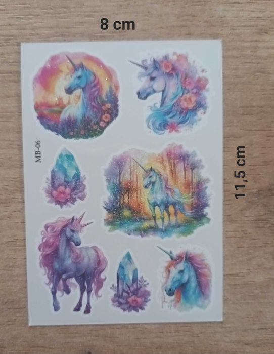 Zestaw XXL! 12 arkuszy 114 wzorów! tatuaże brokatowe JEDNOROŻCE