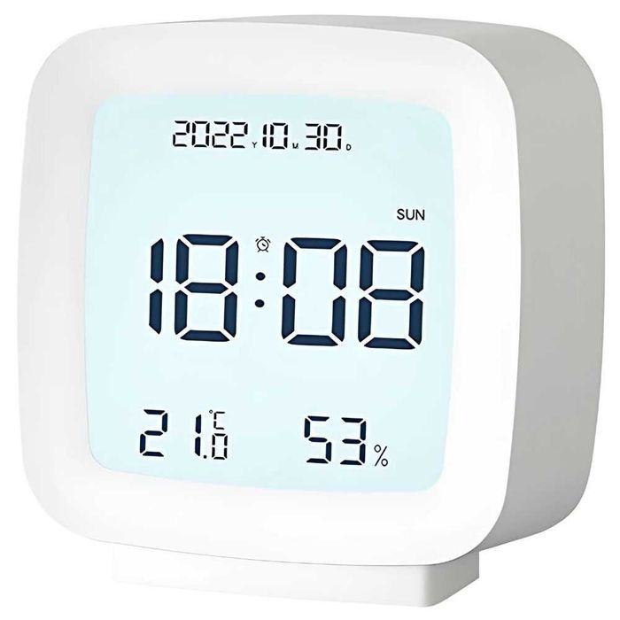 Zegar Cyfrowy Budzik LCD Temperatura Wilgotność Data Biały