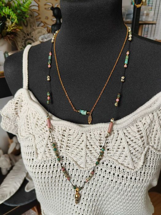 Podwójny naszyjnik kamienie naturalne