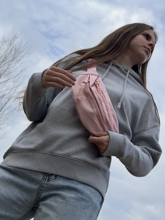 Сумка поясна , бананка , крос боді , сумка на літо ніжно рожева