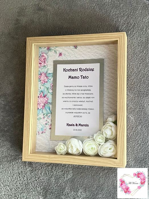 Podziękowanie dla Rodziców prezent w ramce kwiaty