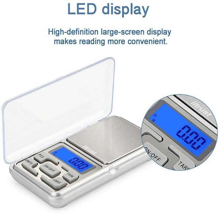 Balança digital aço inoxidável 0.01 - 500g ecrã LCD Joias Café Cozinha