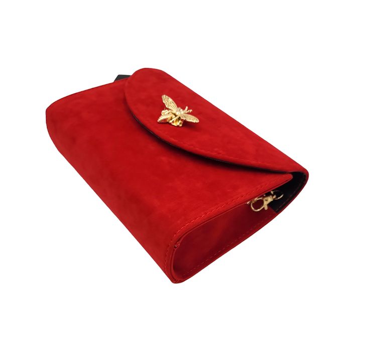 Kopertówka Laura Biaggi z pszczółką czerwona zamsz