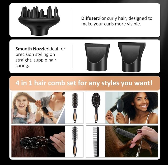 Suszarka do włosów Jolichic Professional silnik jonowy AC o mocy 2400W