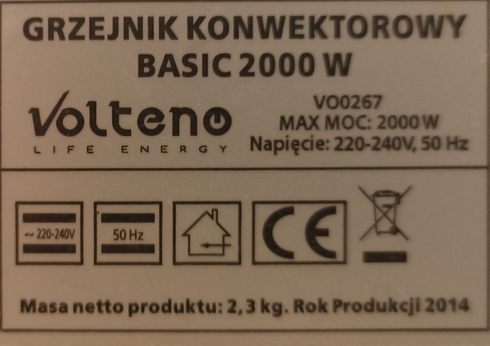 Grzejnik konwektorowy 2000W