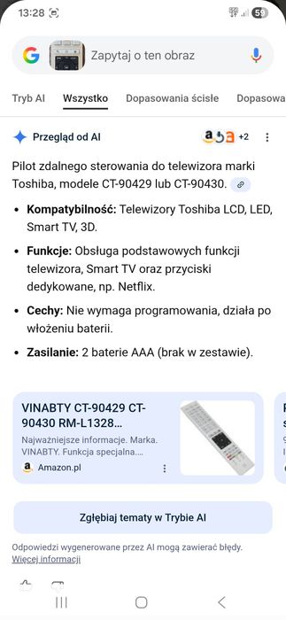 Pilot do telewizora Toshoba zamiennik