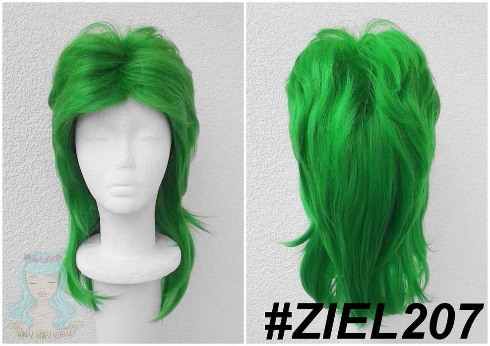 Zielona peruka z grzywką dłuższym tyłem mullet mulet cosplay wig