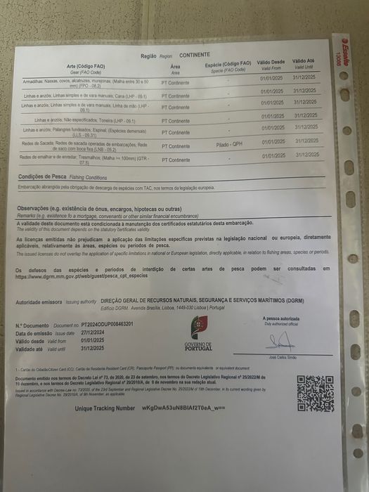 Barco pesca profissional - Peniche - licença covos e outras