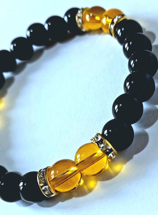 Парні браслети "сила і вогонь" - чорний агат і цитрин