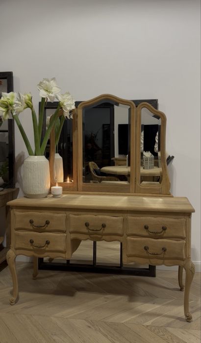 Ludwikowska toaletka z litego dębu / fazowane lustra