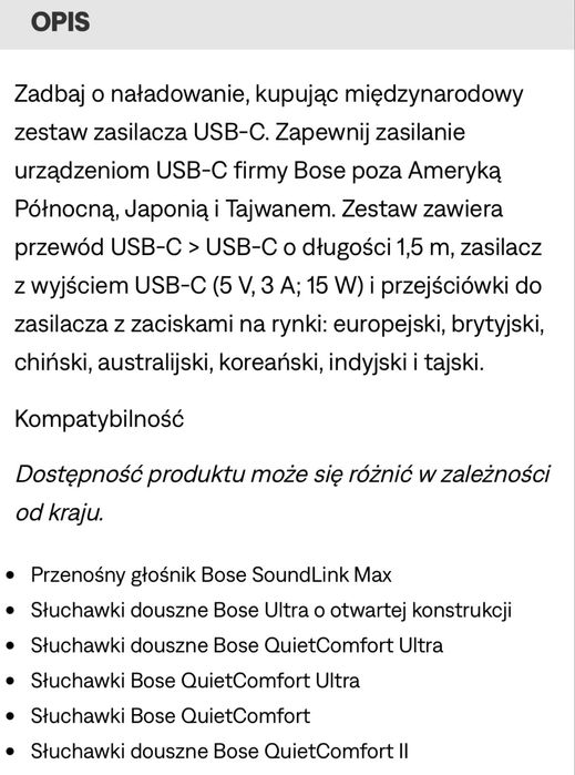 BOSE zasilacz podróżny USB-C okazja