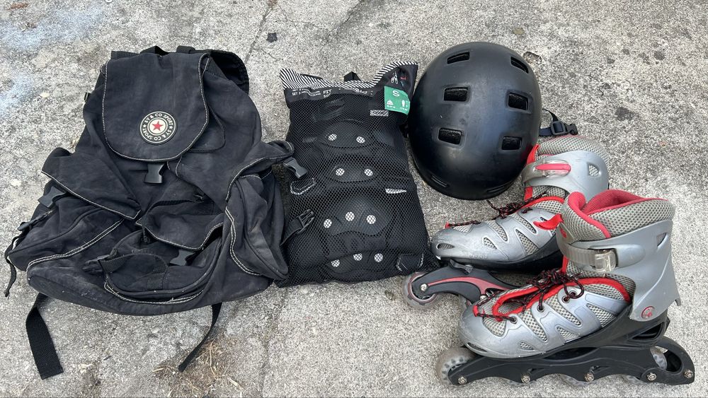 Kit Patins em Linha + Proteções + Mochila