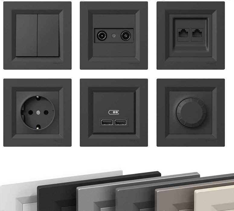 Schneider Asfora • Розетки та Вимикачі-ОПТ ціни-Безкоштовна Доставка