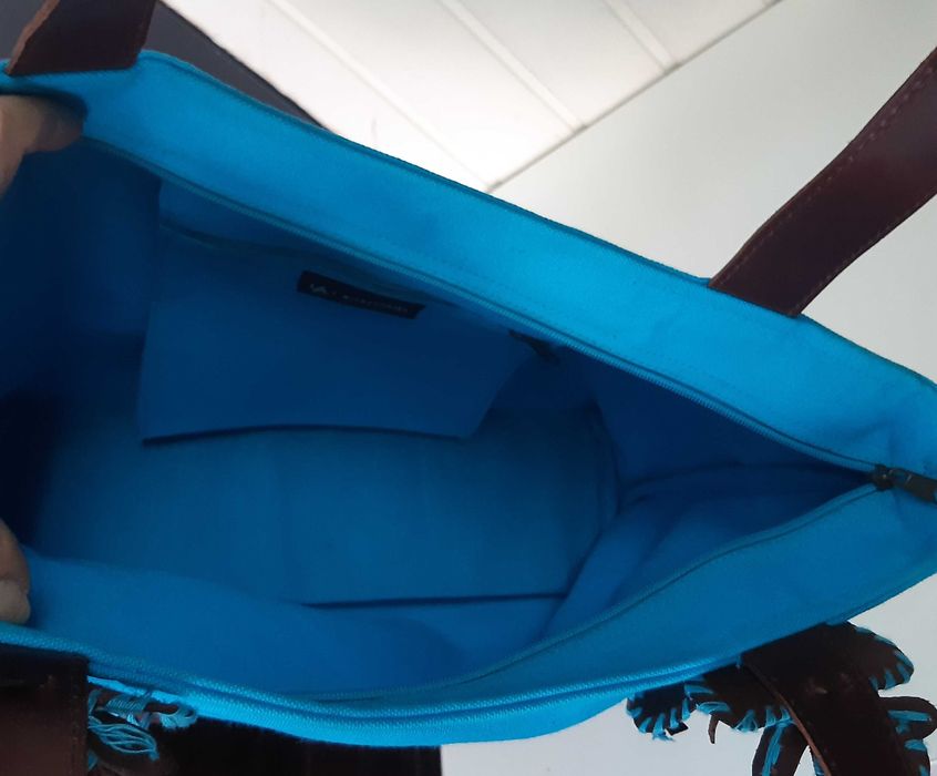 Mala de Senhora Azul Algodão Pele LANIDOR Como Nova