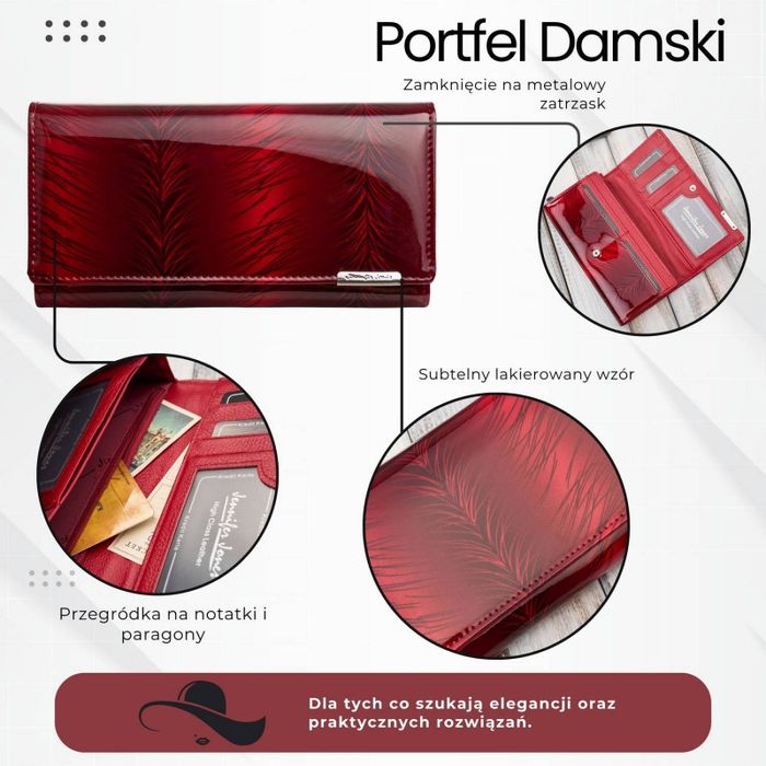 skórzany czerwony lakierowany portfel damski sp-16-rd