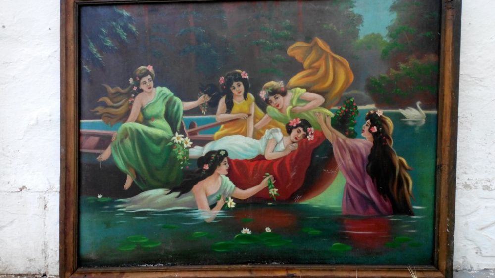 Картина антиквариат "Лесные нимфы"