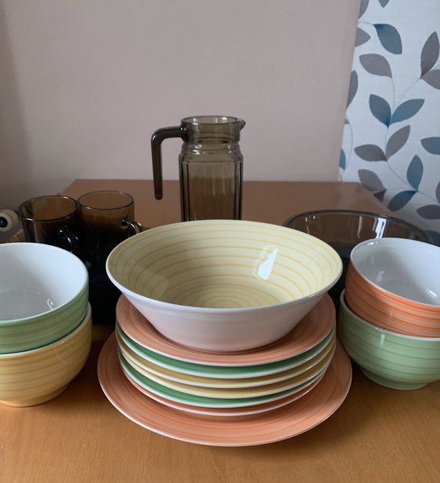 Nowe duże ceramiczne talerze miski dzbanek kubki duralex