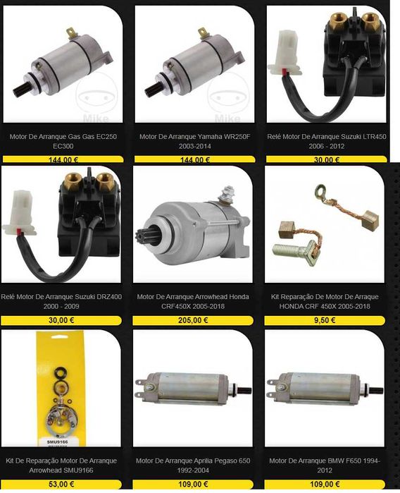 Motor de arranque WR250 CRF450 BmW 650 pegaso 650 R1