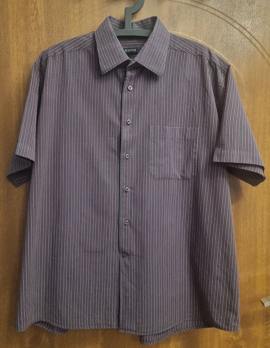 Męska koszula z krótkim rękawem KASTOR w fioletowej tonacji, 176/182cm